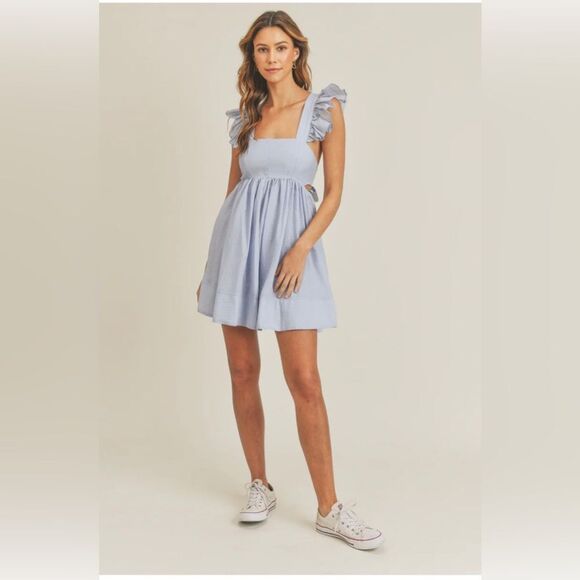 Mable Brooklynn Ruffle Sleeveless Mini Dress in Blue - Size S - Picture 1 of 9